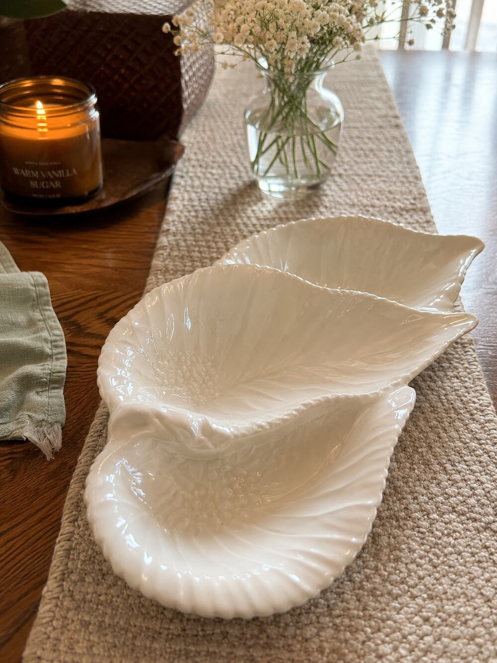 Vintage Grapevine Leaf Serving Platter with 3 Sections